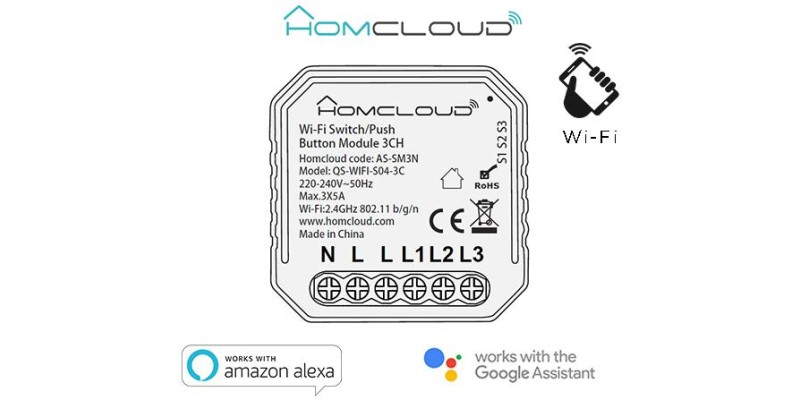 Modulo PuIsante/Interruttore 3CH Wi-Fi da incasso