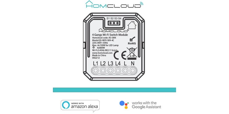 Modulo PuIsante/Interruttore 4CH Wi-Fi da incasso