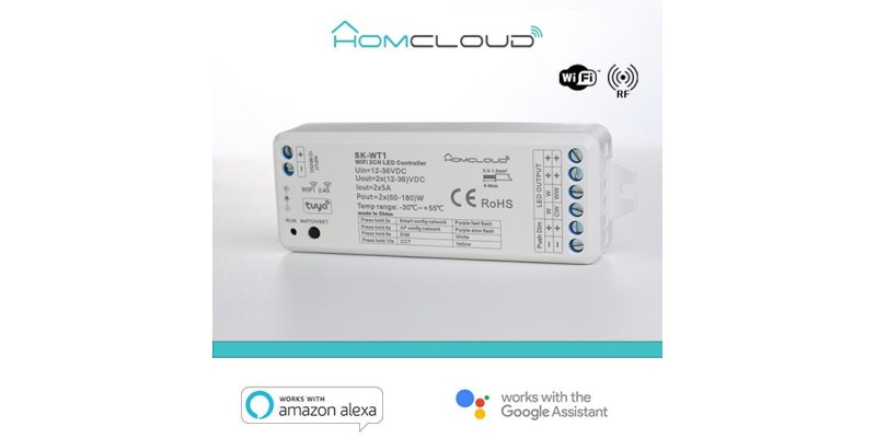 Ricevitore DIM +pulsante 12/36V DC,2CH*5A, Wi-Fi+RF 2.4G CCT