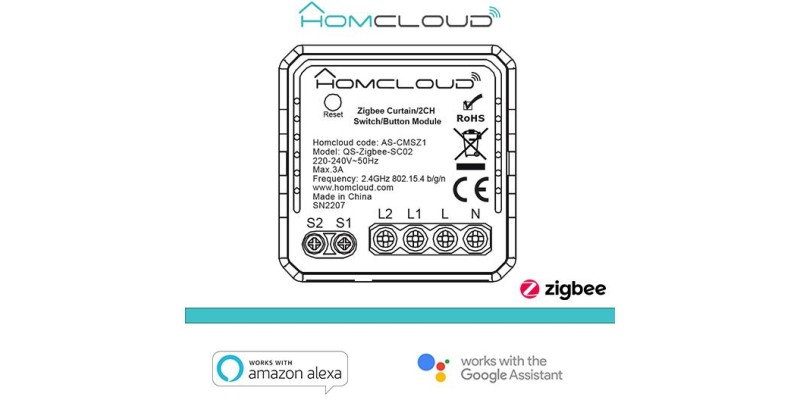 Modulo Ibrido Tapparelle e Pulsante Luci 2CH Zigbee da incas