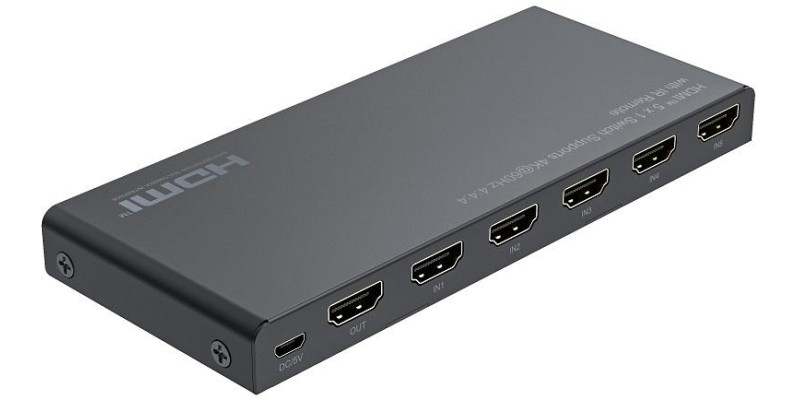 Switch 5x1 HDMI 2.0 18G 4k@60hz HDR, con telecomando IR